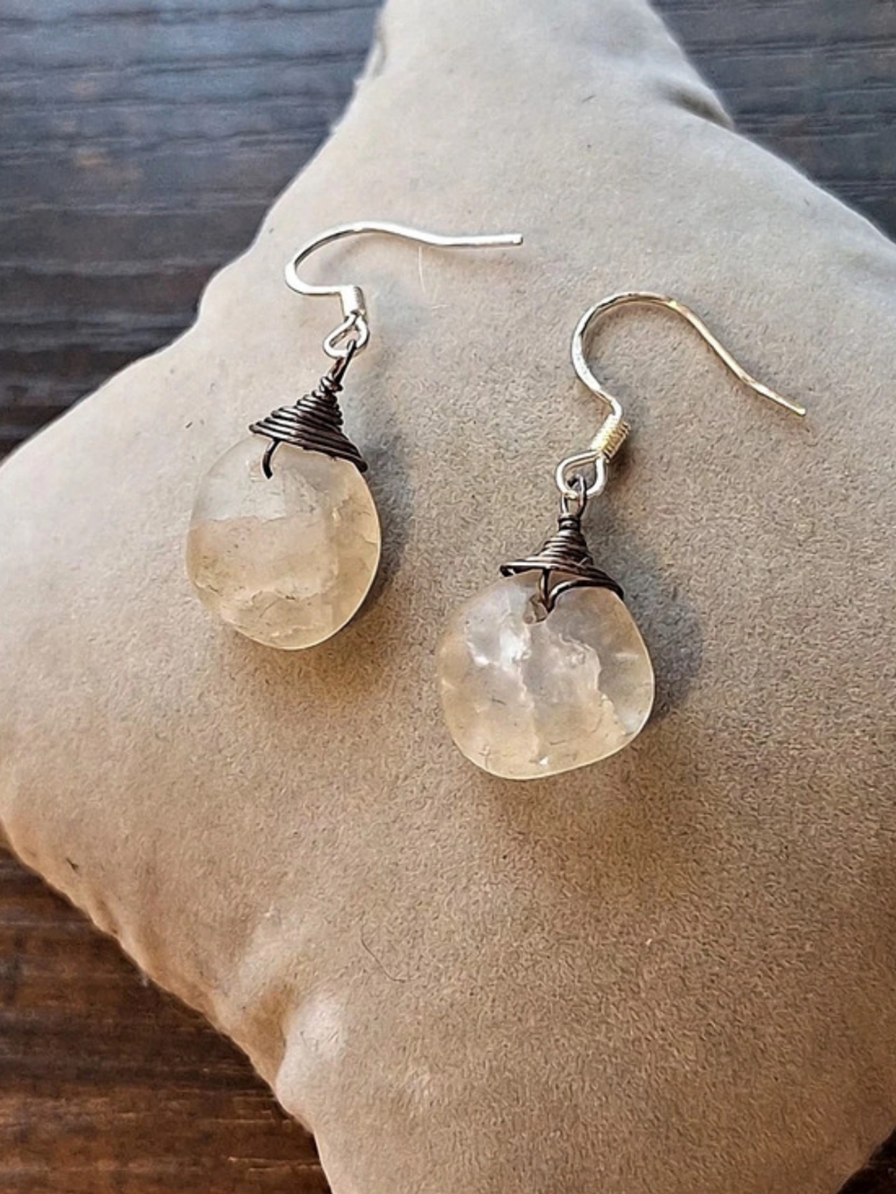 Gemstone Drop Earrings in Cream .925 Sterling Silver Hooks 4.17 Grams